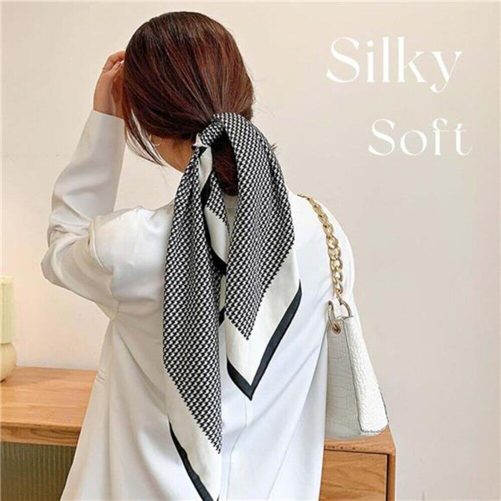 Hair Bandanas Scarf Lightweight Fashion Neck Silk Satin Head Black and White
